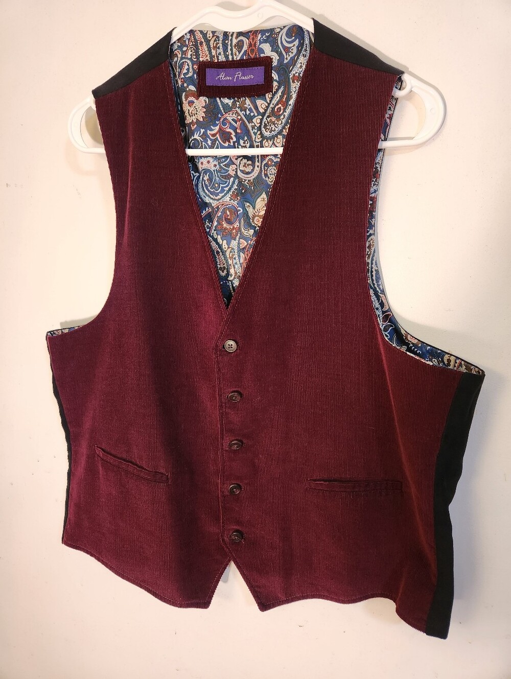 Alan Flusser Burgundy Corduroy Vest with Paisley Lining